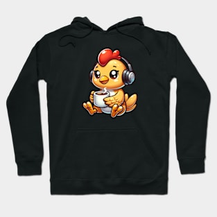 Chicken with Headphones Drinking Coffee Hoodie